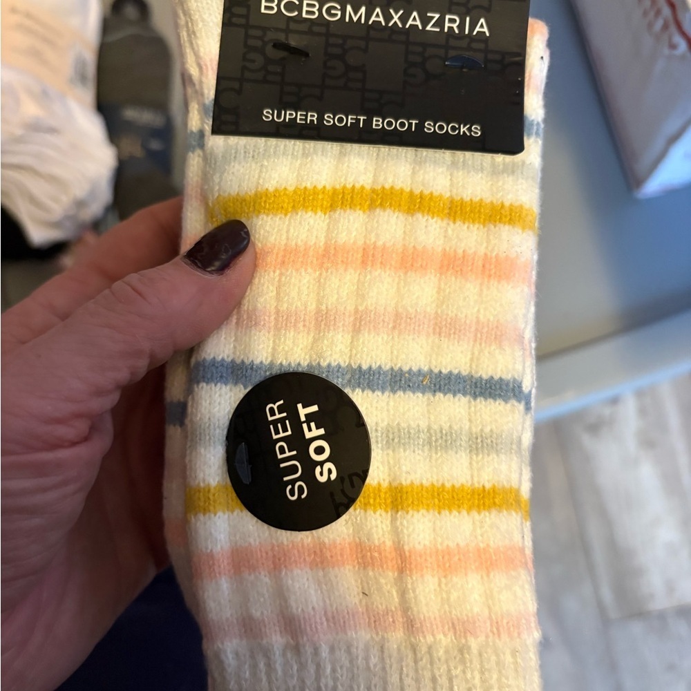 BCBGMaxAzria Super Soft Striped Socks - Yellow, Blue, Pink